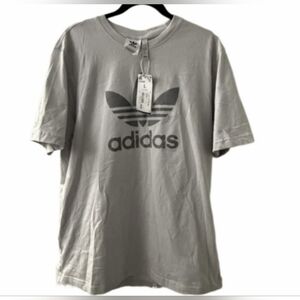 NEW Mens Gray Adidas Cotton Short Sleeve Trefoil Logo Tshirt Size Large